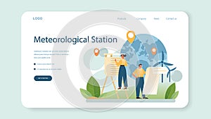 Meteorologist web banner or landing page. Weather forecaster studying