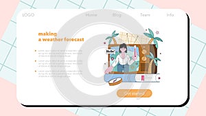 Meteorologist web banner or landing page. Weather forecaster studying