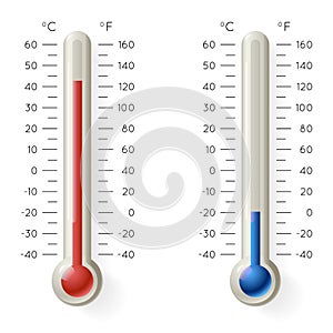 Meteorology Thermometer Temperature Celsius Fahrenheit Degree Hot Cold Weather Symbol Icons 3d Realistic Vector