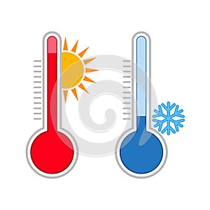 Meteorology thermometers. Measuring hot and cold temperature. photo