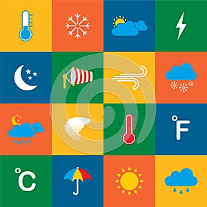 Meteorology, weather and climate icons.