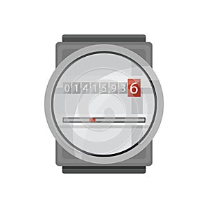 Meter counter. Electric power measurement. Electricity meter to record energy consumption. Isolated vector cartoon icon