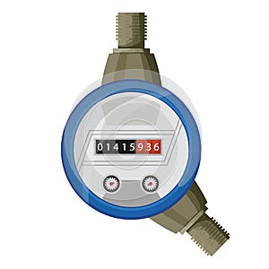 Meter counter. Water power measurement. Cold water meter to record consumption. Isolated vector cartoon icon on white