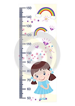 Meter growth, cute kids, children`s height measurements . photo