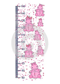 Meter height, cute hippos, children`s height measurements .