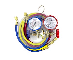 Meter or pressure gauge, refrigerant on white background