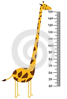 Meter wall or baby scale of growth with Giraffe. Kids height chart. scale from 40 to 150 centimeter. photo