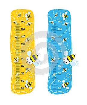 Meter wall or height meter set with funny bees
