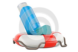 Metered-dose inhaler, MDI inside lifebelt. 3D rendering