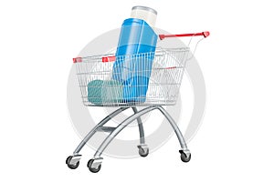 Metered-dose inhaler, MDI with shopping cart. 3D rendering