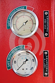 Meters or gauge in crane cabin for measure Maximun load, Engine speed , Hydraulic pressure , Temperature and fuel level