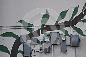 Meters and mural in Portland, Oregon