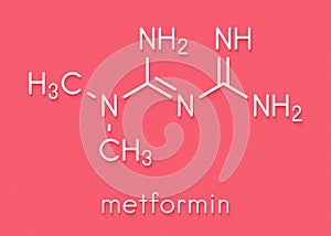 Metformin diabetes drug biguanide class molecule. Skeletal formula.