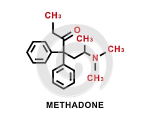 Methadone chemical formula. Methadone chemical molecular structure. Vector illustration