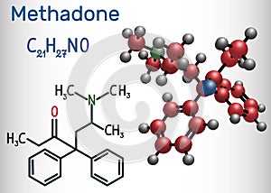 Methadone Dolophine molecule. It is an opioid, is used as an