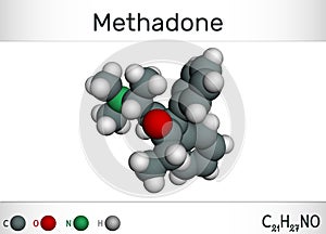 Methadone  Dolophine  molecule. It is an opioid, is used as an analgesic, in the treatment of drug addiction. Structural
