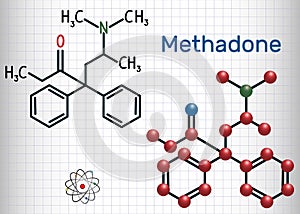 Methadone Dolophine molecule. Structural chemical formula an