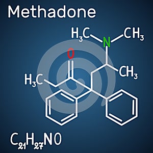 Methadone Dolophine molecule. Structural chemical formula an