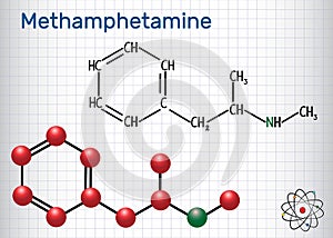 Methamphetamine crystal meth, C10H15N molecule. Structural che photo