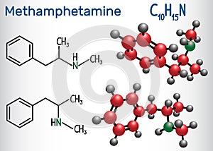 Methamphetamine crystal meth, C10H15N molecule, is a potent ce