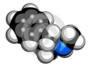 Methamphetamine crystal meth, methamfetamine stimulant drug molecule. 3D rendering. Atoms are represented as spheres with.