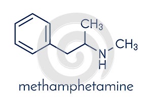 Methamphetamine crystal meth, methamfetamine stimulant drug molecule. Skeletal formula. photo