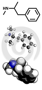 methamphetamine crystal, meth psychostimulant drug molecule.