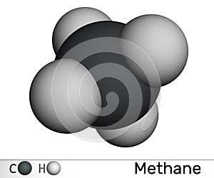Methane CH4 molecule. Molecular model of main component of natural gas. 3D rendering photo