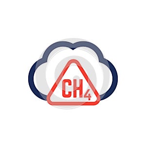 methane emissions, CH4 gas warning icon photo