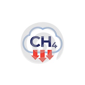 methane emissions, CH4 icon on white, vector photo