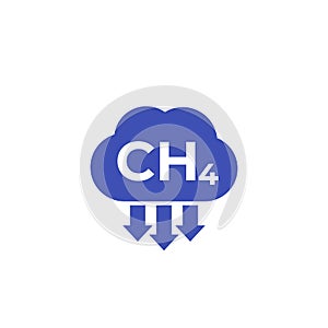 Methane emissions, CH4 icon on white