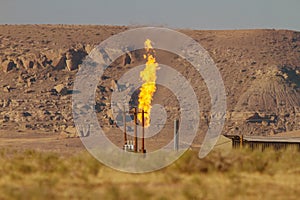 Methane Flame at an industrial drilling site in rural Utah