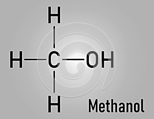 Methanol or methyl alcohol, MeOH, molecule. Highly toxic. Skeletal formula.