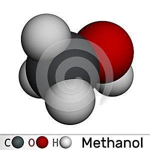 Methanol, methyl alcohol, molecule. Sugar substitute and E951 Molecular model. 3D rendering