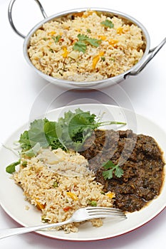 Methi lamb meal with tomato rice