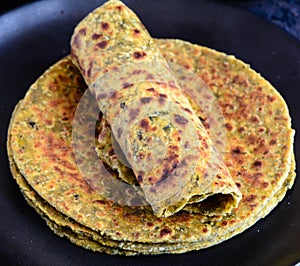 Methi Paratha or Theple, Indian breakfast photo