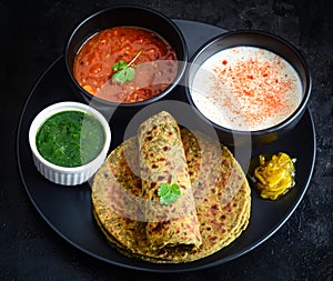 Methi Paratha or Theple, Indian breakfast photo