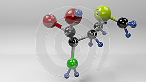 Methionine molecule 3D illustration.