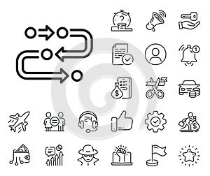 Methodology line icon. Development process sign. Salaryman, gender equality and alert bell. Vector