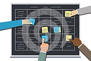 Methodology tasks on blackboard, board full of tasks on sticky n