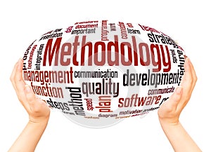Methodology word cloud hand sphere concept