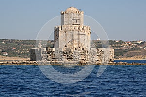 Methoni castle with scaffolding in Peloponnese, Messenia