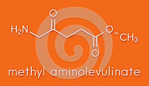 Methyl aminolevulinate non-melanoma skin cancer drug molecule. Used in photodynamic therapy. Skeletal formula. photo