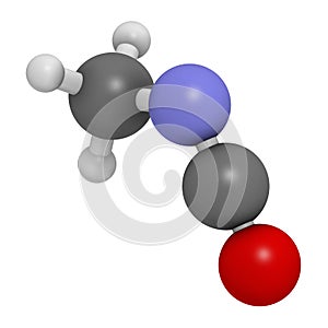 Methyl isocyanate MIC toxic molecule. Important chemical that was responsible for thousands of deaths in the Bhopal disaster..