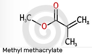 Methyl methacrylate, MMA molecule. It is methyl ester of methacrylic acid, is monomer  for the production of polymethyl photo