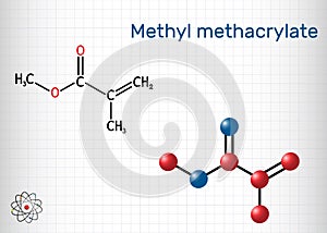 Methyl methacrylate, MMA molecule. It is methyl ester of methacrylic acid, is monomer  for the production of polymethyl