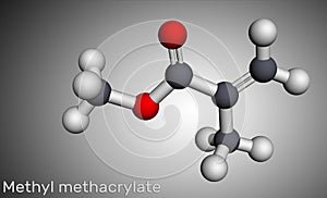 Methyl methacrylate, MMA molecule. It is methyl ester of methacrylic acid, is monomer  for the production of polymethyl