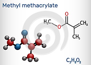 Methyl methacrylate, MMA molecule. It is methyl ester of methacrylic acid, is monomer  for the production of polymethyl