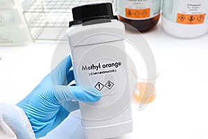 Methyl orange in bottle , chemical in the laboratory and industry