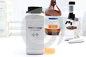 Methyl orange in bottle , chemical in the laboratory and industry